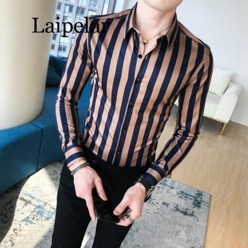 Laipelar Men Shirt Autumn New Top Quality Striped Business Shirt Men Slim Fit Long Sleeve Gentlemen Mens Clothing Blouses