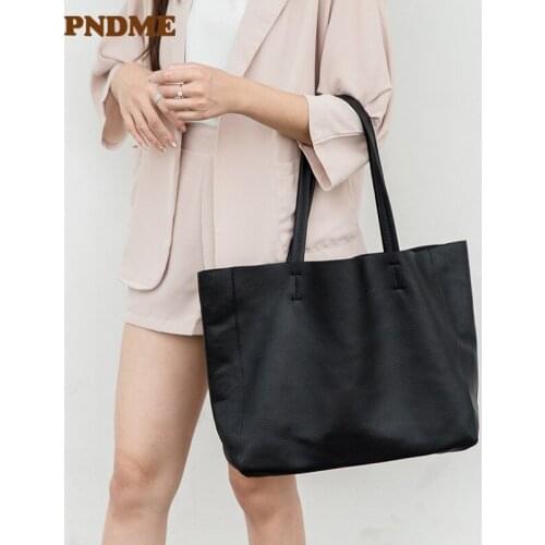 Fashion casual genuine leather ladies tote bag natural real cowhide black handbag simple womens weekend shopping shoulder bag