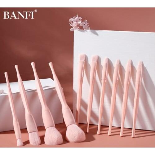 BANFI 10pcs makeup brush set girl pink eye shadow blush loose powder brush foundation lip brush beauty tools glitter brush