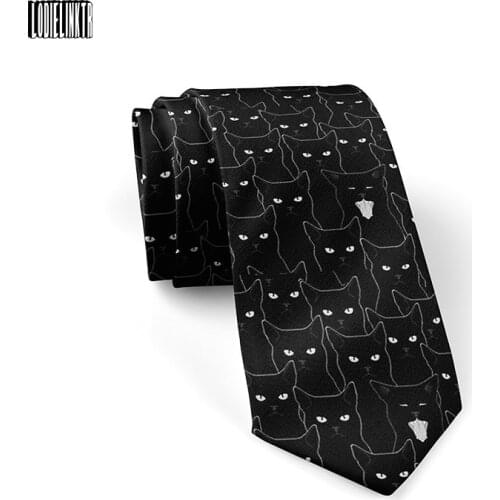 New 8cm Wide Black Tie Mens Cute Fun Kitten Dark Style Neckties Hip-Hop Street Shirt Accessories Casual Business Wedding Party
