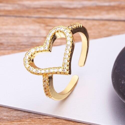 Charm Boho Open Adjustable Heart Rings Women Classic Copper CZ Female Temperament Statement Wedding Party Jewelry Dropshipping