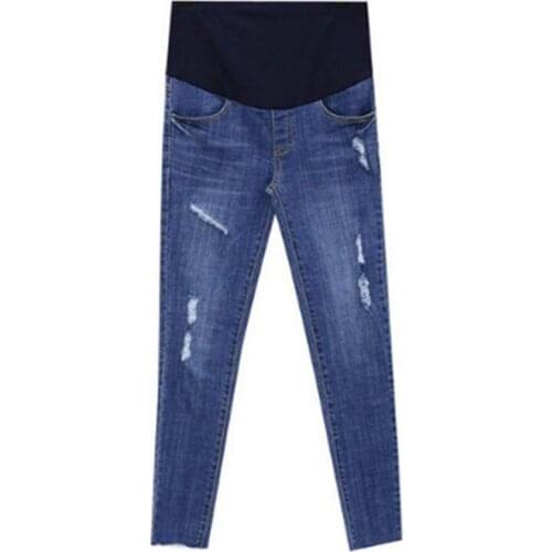 Maternity Clothes Jeans Nine Break Holes Slim Big Belly Pants Plus Size Women Clothing Denim Trousers For Pregnancy