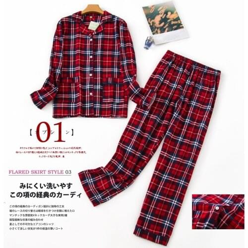 Autumn Pyjamas Long-sleeved Trousers Women Pajamas Velvet Cotton Sleepwear Plaid Print Loungewear Plus Size 2 Piece Home Clothes