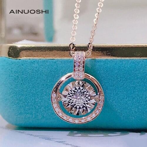 AINUOSHI 18K Gold Round Cut 0.10ct Real Diamond Dancing Halo Pendant Necklace Female Star Same Style Shining Jewerly 18