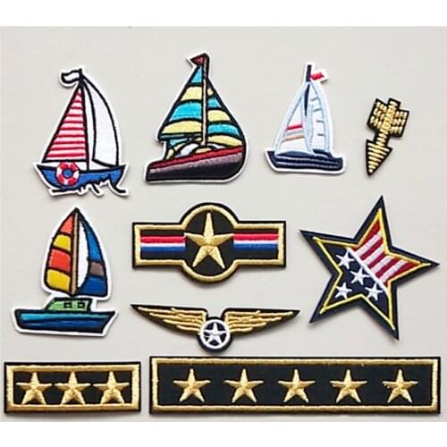 Sailboat Embroidery Patch Iron On Patches Embroidered Soldier Rank Patchs Badge Appliques For Clothing Stickers CX431-440