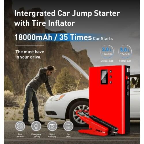18000mAh Rechargeable Car jump Starter Digital Air Compressor Pump Portable Smart Emergency Car Tire Inflator with Tool Box