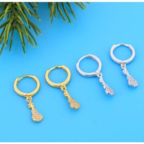 925 Sterling Silver Gold Circle Rock Punk Guitar Hoop Earring Pendientes Oorbellen Brinco Boucle D'oreille For Women Valentine