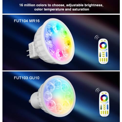 Miboxer GU10 MR16 4W RGB+CCT LED Spotlight FUT103 FUT104 12V 110V 220V Indoor Lamp 2.4G RF Remote Controller APP Control Milight