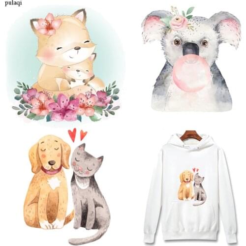 Pulaqi Cartoon Animals Patches Unicorn Stripe Thermal Stickers On Clothes Iron On Transfer Patches For Clothing Cat Dog Applique