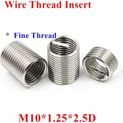 50pcs M10*1.25*2.5D Wire Thread Insert 304 Stainless steel Screw Bushing, M10 Wire Screw Sleeve Fine Thread Repair Insert