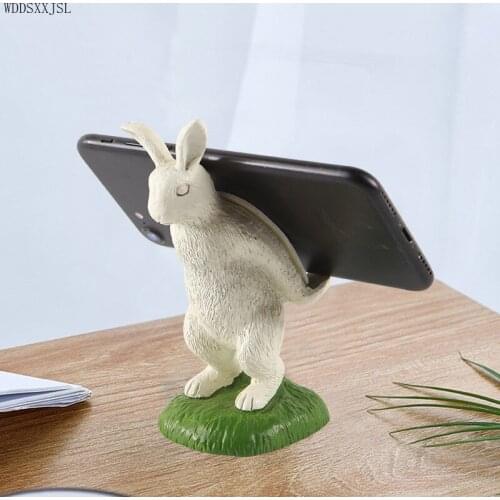 WDDSXXJSL Creative Rabbit Sculpture Mobile Phone Stand Resin Crafts Decor Home Living Room Resin Mobile Phone Stand Decoration
