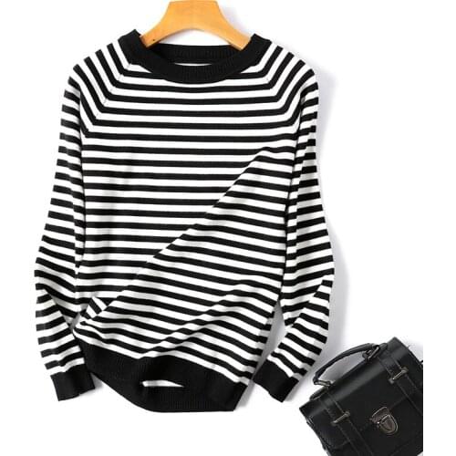 Baharcelin Women Girl spring fall full Sleeve Pullovers O neck Knitted sweaters Striped basic Knitwear Outwear Top clothing