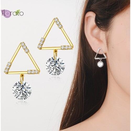 925 Sterling Silver Ear Needle Triangle Geometric Crystal Dangle Stud Earrings For Women Fashion Jewelry Birthday Present