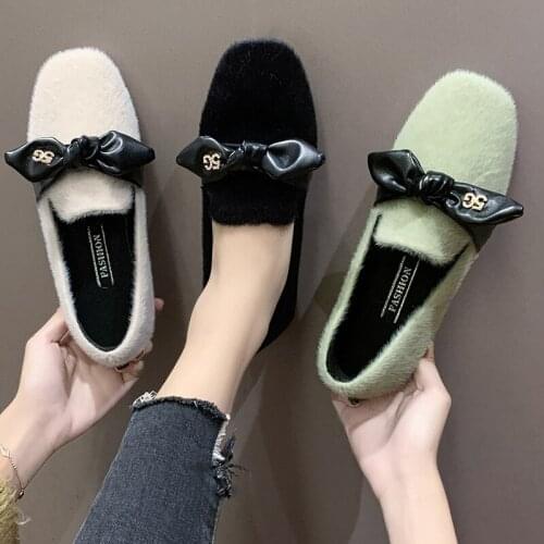 2020 essential Flock flat shoes women solid color square head casual wild bow design lightweight breathable non-slip W38-70