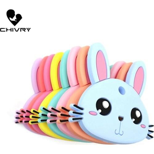 10Pcs Cute Cartoon Baby Teether Food Grade Silicone Animal Rabbit Shape Baby Teething Necklace Toys DIY Newborn Gifts