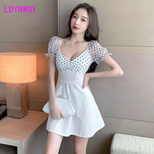 2021Fashion Slim New Xia Bo Dot Stitching Sexy Dress Nightclub Womens Clothing Office Lady Knee-Length
