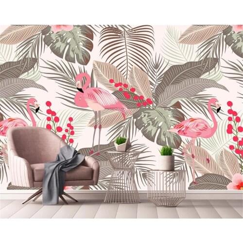 Beibehang Custom wallpaper photo Small fresh flamingo tropical leaves TV background wall home decoration 3d wallpaper mural