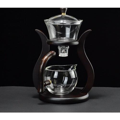 7pcs Heat-resistant Glass Teapot Set with Cup Wooden Holder Water Rotating Cover Bowl Automatic China Kungfu Tea Maker Tools Set