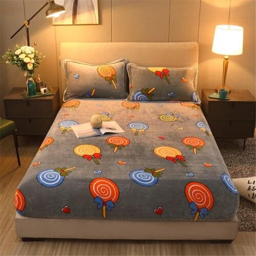 ADOREHOUSE Flannel Bed Cover Plush Thicken Bedding Sets Elastic Fitted Sheet Pillowcases Winter Bedclothes Cover Mattress