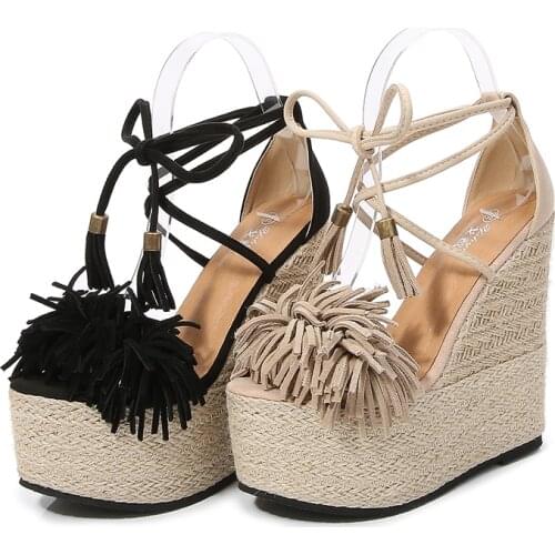 Sandals women summer new 2021 wedge platform high heels genuine leather frenum Small size 33 comfortable Party wedding shoes