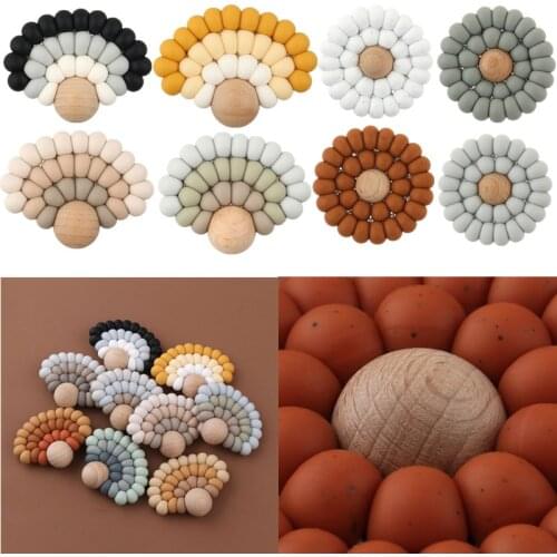 Baby Silicone Teether Natural Wooden Ring Food Grade Silicone Beads Teether Newborn Infant Molars Teething Toy Montessori Toys