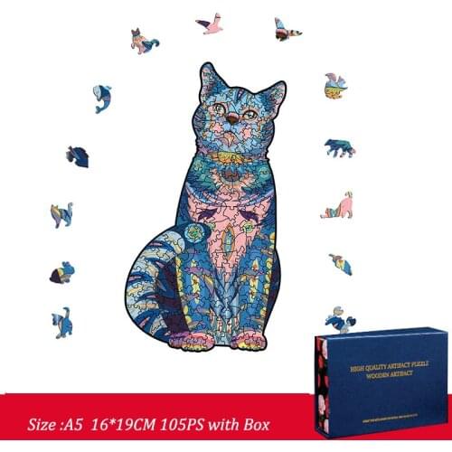 FEOOE Blue Cat Cat Dog Lion Shaped Wooden Puzzle Irregular Animal Puzzle Manufacturer Wooden Toy 3d Puzzles YSH