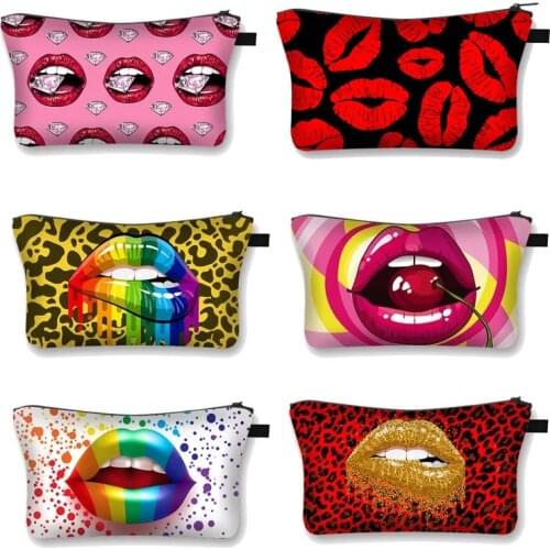 Red Lip 3D Printing Makeup Bags With Multicolor Pattern Cute Girls Cosmetics Pouchs For Travel Ladies Pouch Women Cosmetic Bag