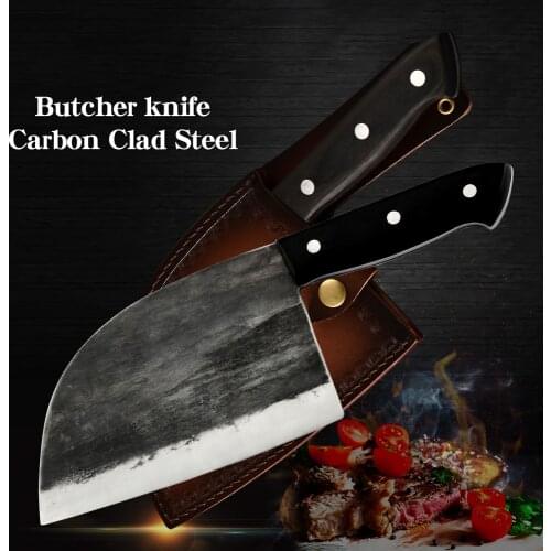 Handmade Forged Chinese Butcher Kitchen Knife High Carbon Steel Chef Knives Bone Chopper Full Tang Handle Knife with Gift Sheath