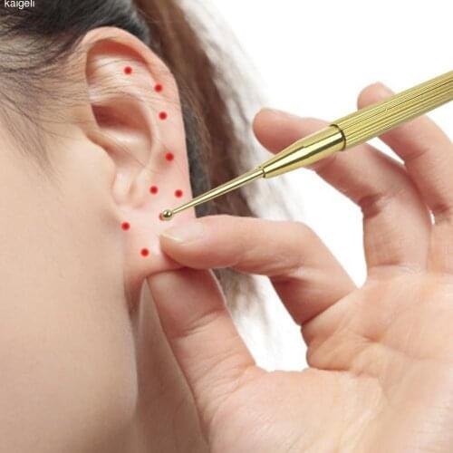 Brass Ear Pressure Acupuncture Point Massage Probe Auricular Detection Pen Stick Ear Massage Acupuncture Massage Ear Care Tools