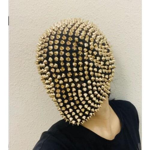 Thorn Diamond Rivet Punk Full Face Mask For Face Night Club Dance Cosplay Halloween Masks Fashion Rhinestone Mask Hood Helmet