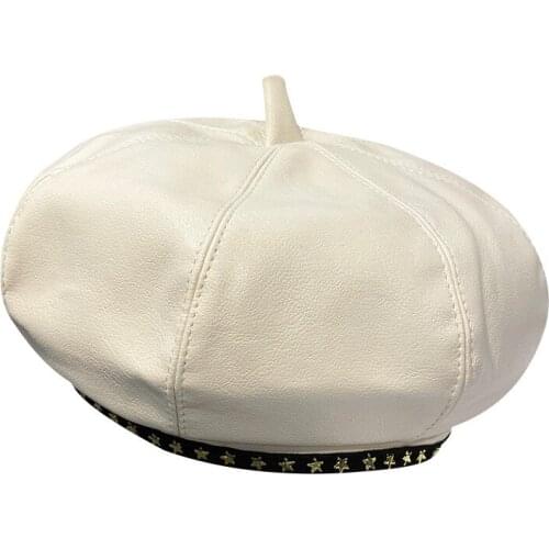 Fashion Korean Style Berets Women Pu Leather Beret Hat For Ladies Autumn Flat Painter Cap Gorras Female Retro Octagonal Cap