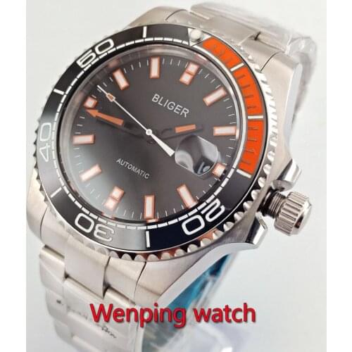 43MM BLIGER big WRIST RELOJES orange marks sterile dial ate window automatic mens watch W2774