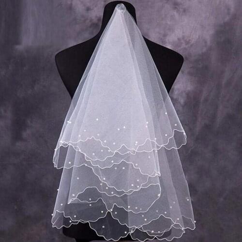 New Veil For Wedding Dress Bridal Gown With Beads One layer White Ivory Shoulder Length