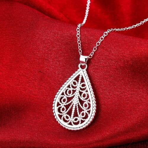Classic 925 Sterling Silver 18 inches charms Drop shape Pattern Pendant Necklace For Women Fashion boble Jewelry Christmas Gifts