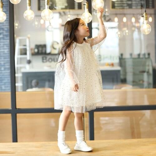 Summer Dress 2020 Shiny Star Pattern Girls Yarn Cotton Lined Princess Dress Christmas O-neck Kids Dresses for Girls