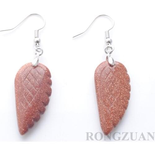 Valentines Day Gift Carved Angel Wings Dangle Earrings Fashion Jewelry Drop Earring Pair Golden Sand Stone Earrings TR3301