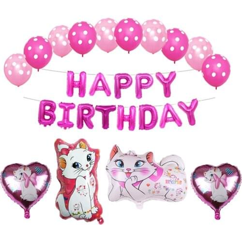 Marie Cat Theme Party 16 pcs/set Cartoon Cat Pink Number Balloon Set Birthday Party Aluminium Foil Balloon Decoration Supplies