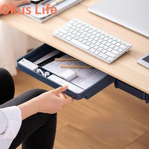 1PC Drawer Self-adhesive Plastic Under Desk Table Storage Drawer Portable Memo Pen Stationery Storage Box Case for Home Office
