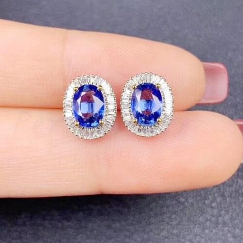 Natural real tanzanite shiny stud earring Per jewelry 0.5ct*2pcs gemstone 925 sterling silver Fine jewelry J2081316