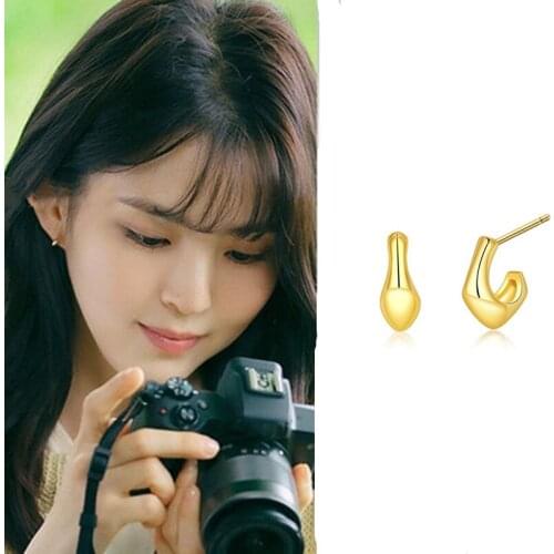 Han So Hee Nevertheless golden color Korean dramas same high-quality earrings simple style TV