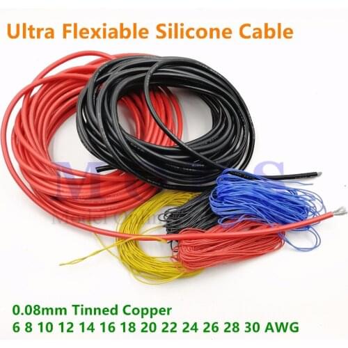High Temperature 0.08mm Tinned Copper 6 8 10 12 14 16 18 20 22 24 26 28 30 AWG Silicone Wire Ultra Flexiable Silicone Cable