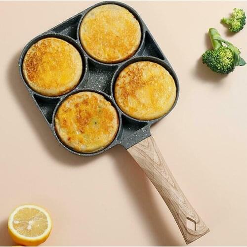 Four-hole Omelet Pan For Eggs Ham Temperature Instruction Frying Pans Non-stick Breakfast Kitchen Cooking Bacon Pan Cocina