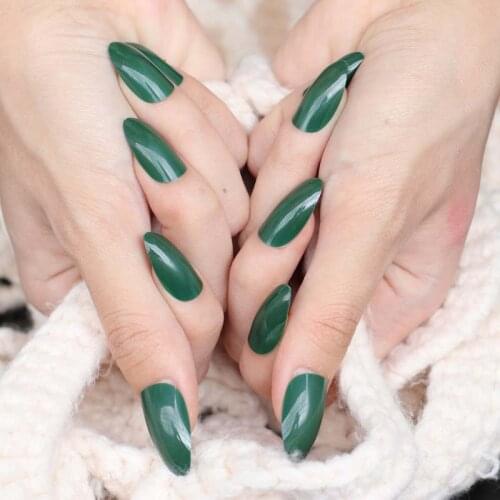 Trendy Womens Must-have Tip Candy-colored Fake Nails 24pcs deep green C37