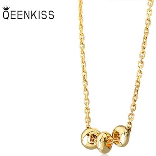 QUEENKISS NC6106 Fine Jewelry Wholesale Fashion Lady Girl Birthday Wedding Gift Round18KT Gold White Gold Pendant Necklace