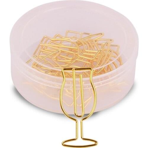 Golden Wine Cup shape Lovely Stationery Clip Bookmark Shool Stationary Office Clip Paperclips Metal Paper Clips Gold Paper Clips