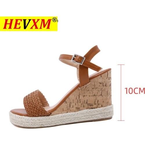 Rimocy Womens Summer Wedges Sandals Solid Color Weave Roman Ladies Shoes Ankle Buckle Wild Paltform Sandalias De Mujer 2021