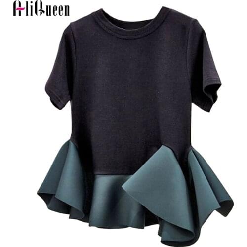 Women Ruffles Patchwork T Shirts Female Black Short Sleeve Tops Preppy Casual Tshirt Aesthetic Tees Camisetas Verano Mujer 2021