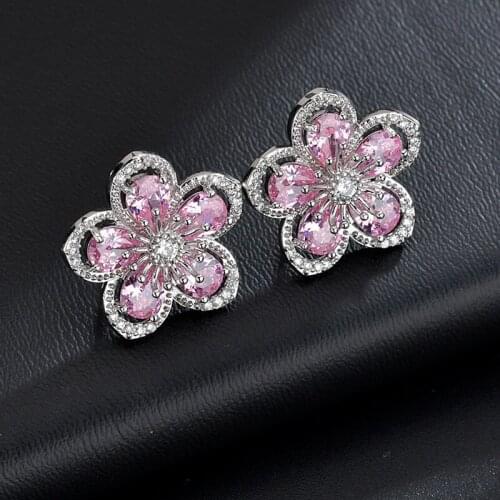 S925 Silver Needle Earrings European American Fashion Style Copper For Women Set Zircon Natural Chrysanthemum Jewelry 2021
