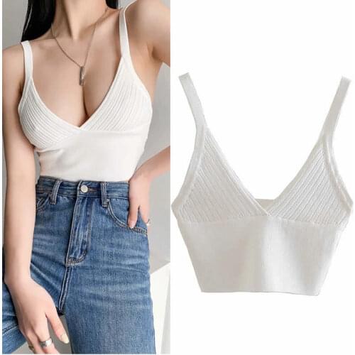Summer New Ins European and American Style Sexy Deep V-neck Knitted Threaded Elastic Knitted Small Sling Vest Female Dldd662