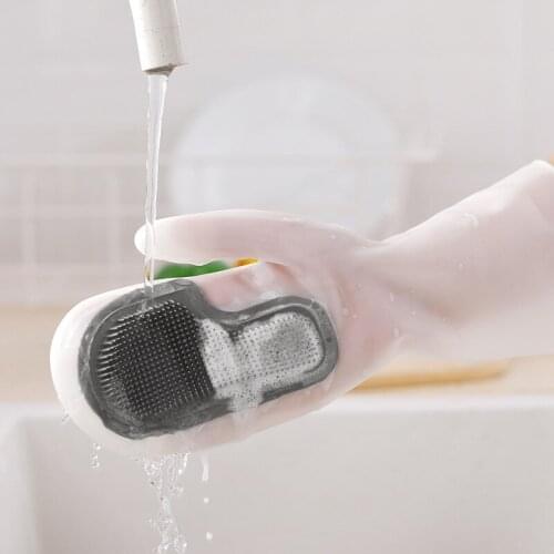 1 Pair Magic Silicone Dishwashing Scrubber Dish Washing Sponge Rubber Brush Scrub Gloves Kitchen Cleaning Gloves
